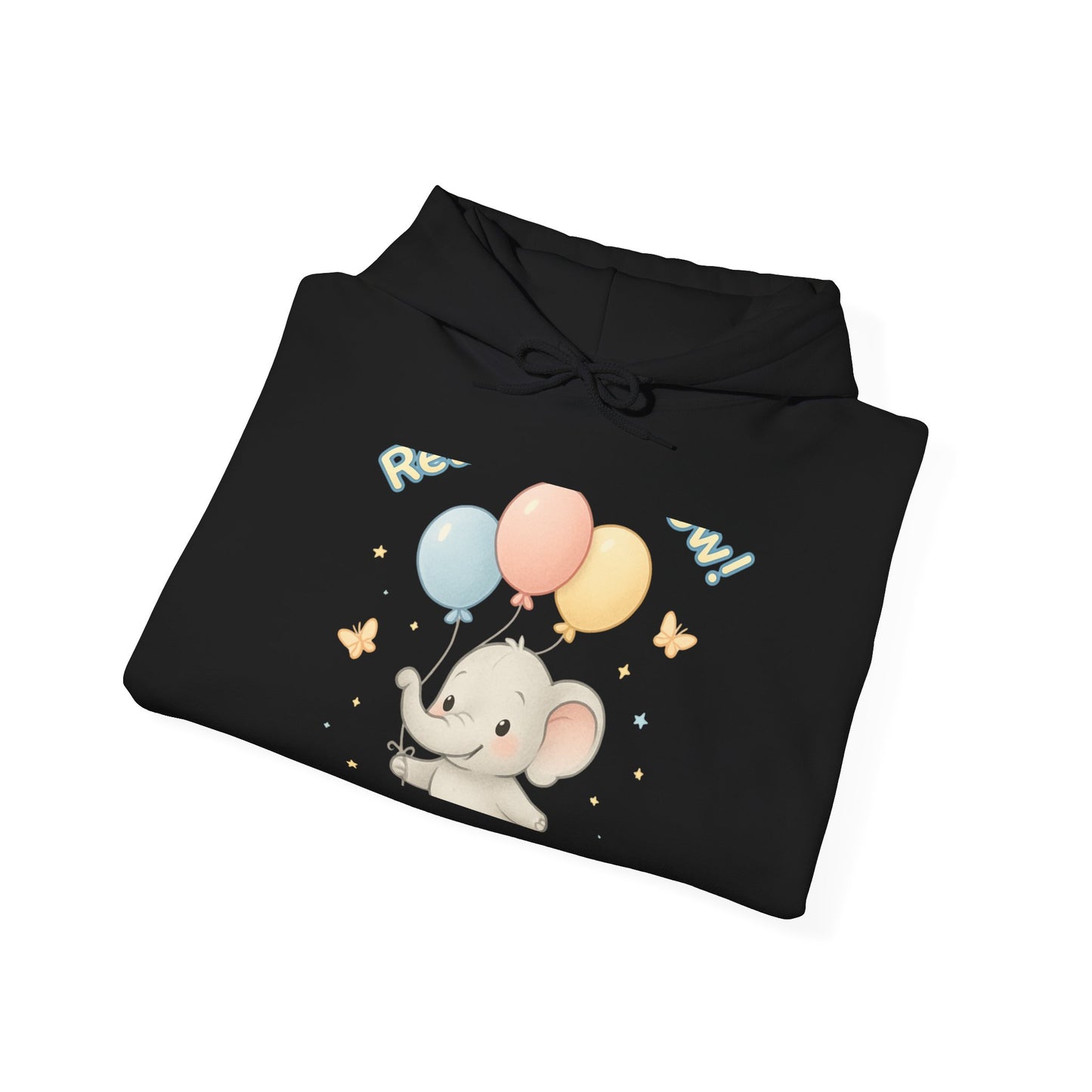Cute Baby Elephant Hoodie with Balloons – Kids Animal Nursery Gift