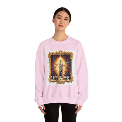 Christian Crewneck Sweatshirt — "A Present Help in Time of Trouble" Psalm 46 Design