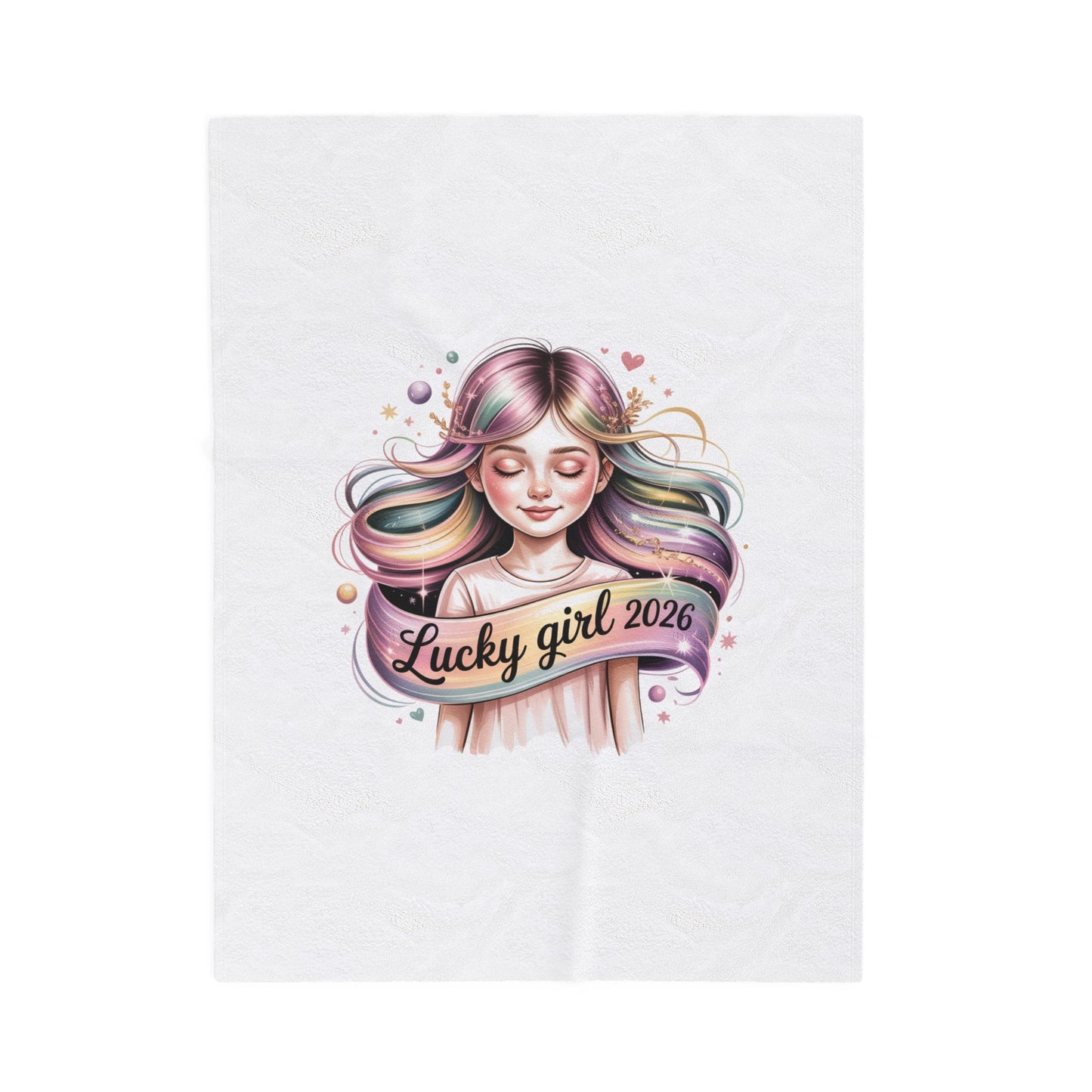 Lucky Girl 2026 Velveteen Blanket | manifest luck, lucky charms