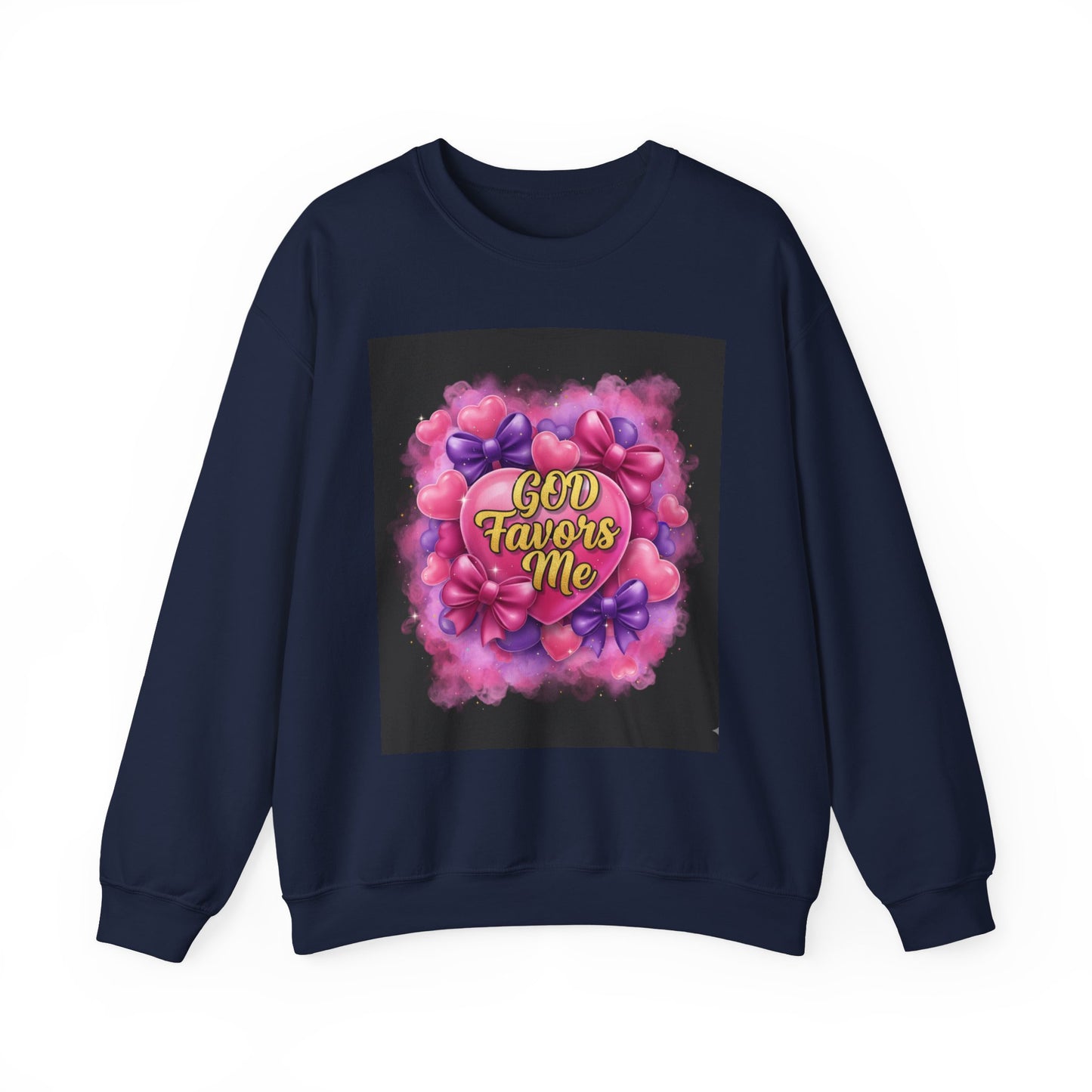 Crewneck Sweatshirt — "God Favors Me" Floral Heart Inspirational Design