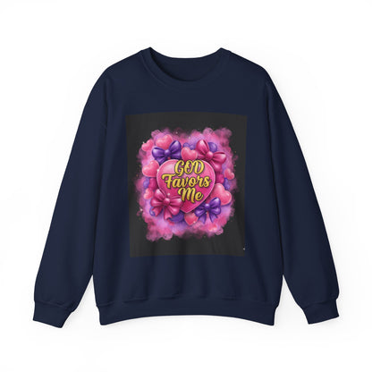 Crewneck Sweatshirt — "God Favors Me" Floral Heart Inspirational Design