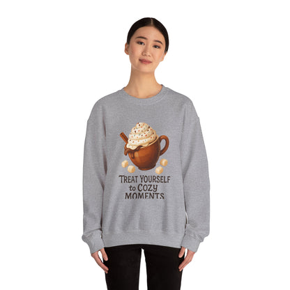 Cozy Hot Cocoa Sweatshirt — "Treat Yourself to Cozy Moments" Crewneck