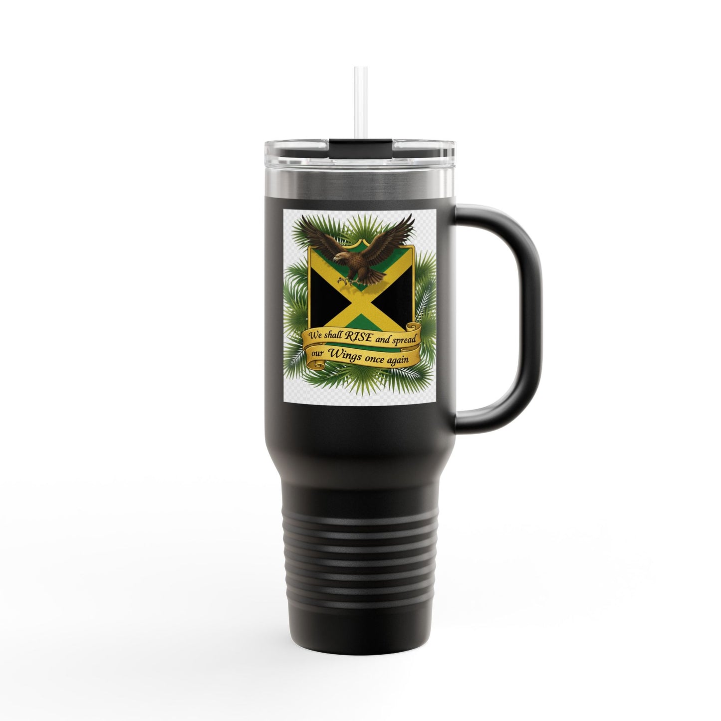 Jamaica Crest 40oz Insulated Travel Mug – Stainless Tumbler with Straw