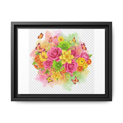 Framed Floral Bouquet Matte Canvas Wall Art — Colorful Roses & Butterflies