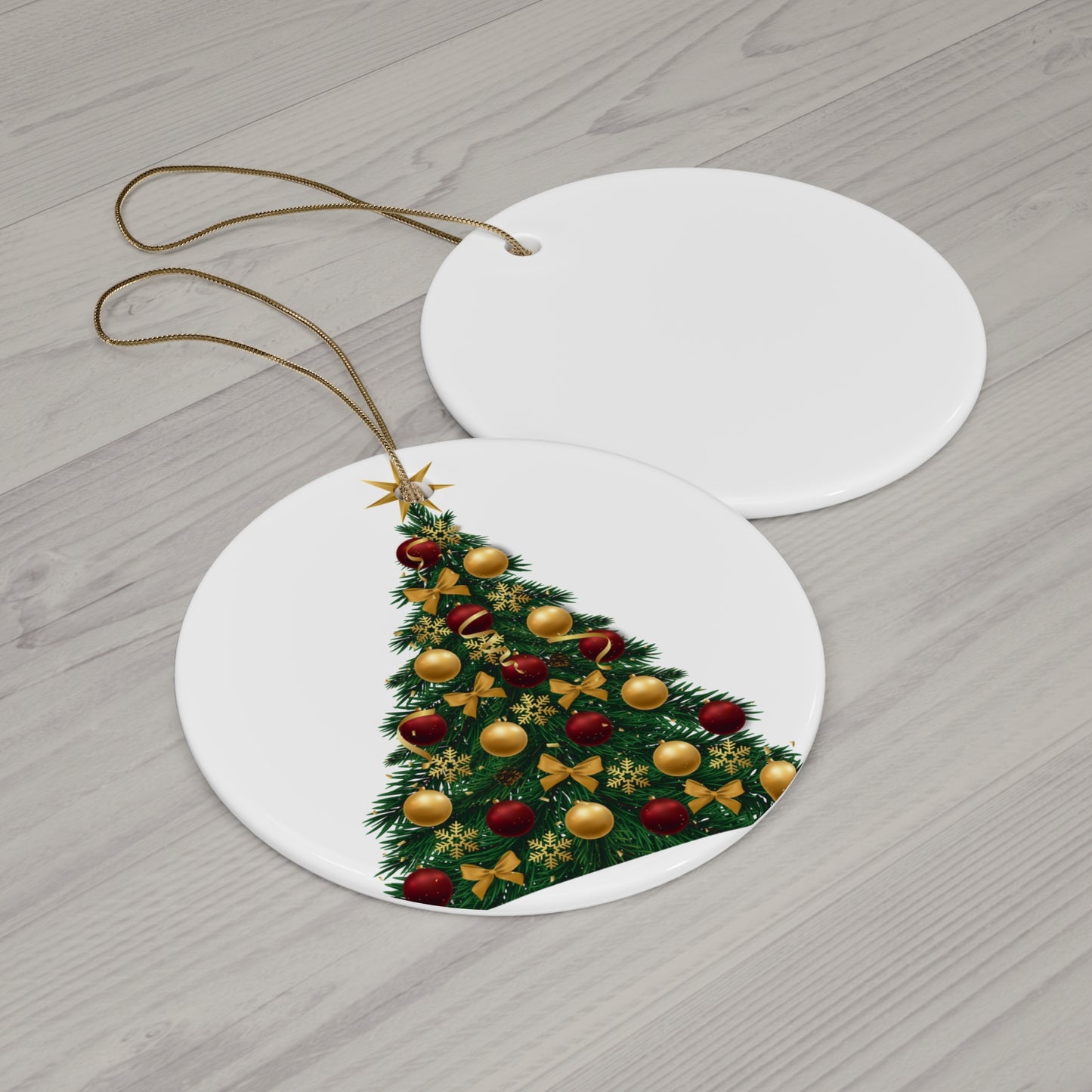 Ceramic Ornament - Festive Christmas Tree Bauble (Round, 4 Shapes)