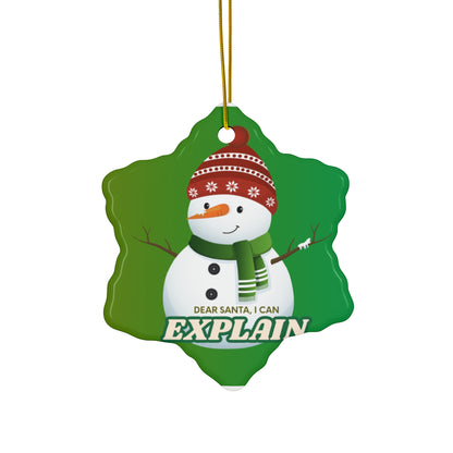 Star Ceramic Ornament – “Dear Santa, I Can Explain” Snowman Christmas Decoration