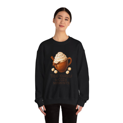 Cozy Hot Cocoa Sweatshirt — "Treat Yourself to Cozy Moments" Crewneck