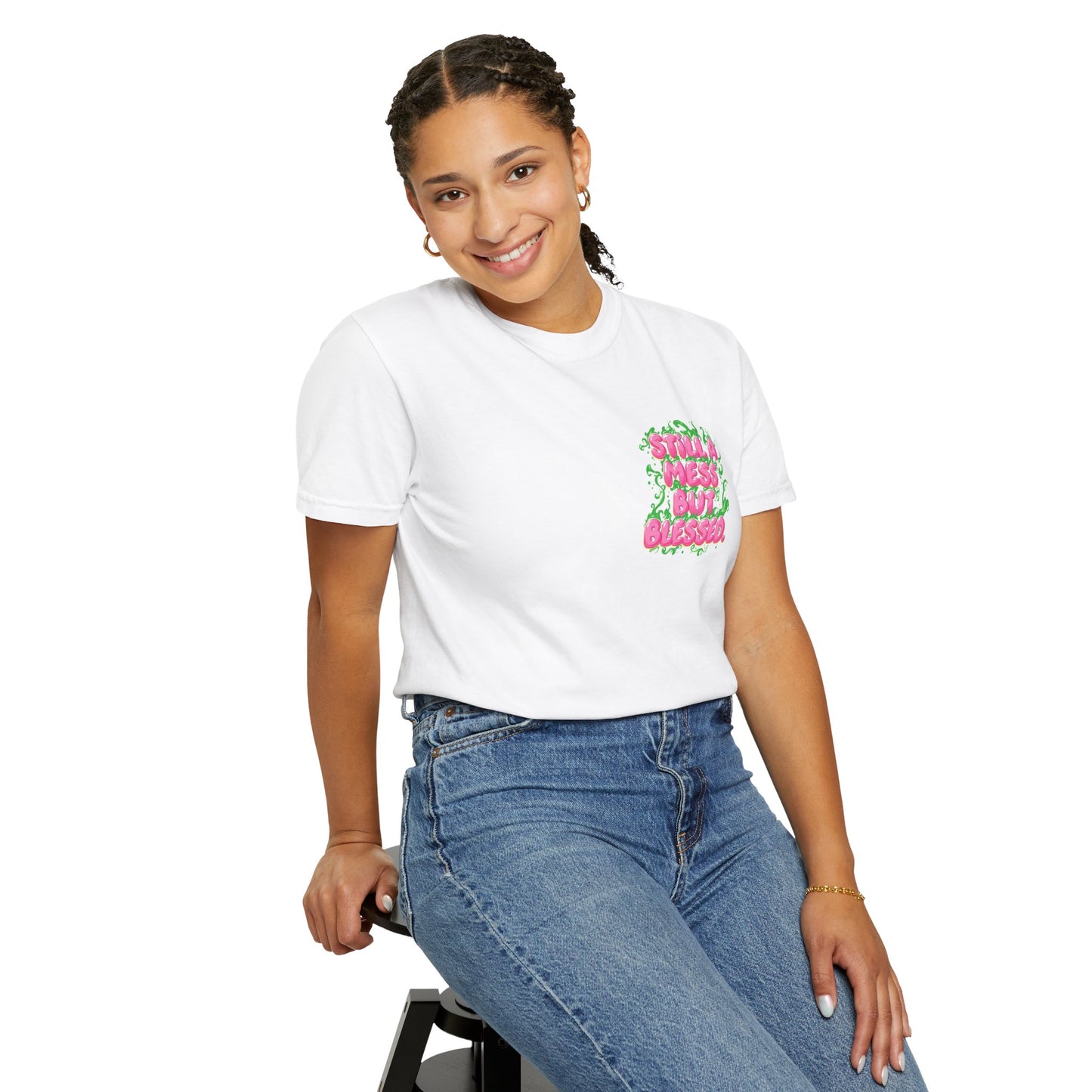 T-Shirt - 'Still A Mess But Blessed' Floral Graphic Tee