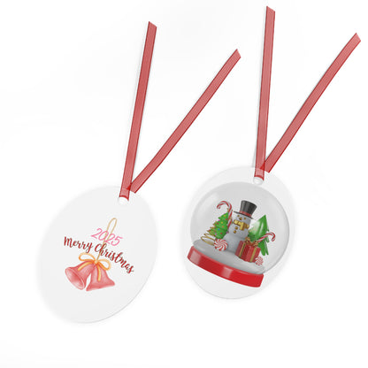 2025 Merry Christmas Bell Ornament — Snowman & Holiday Scene Metal Ornament