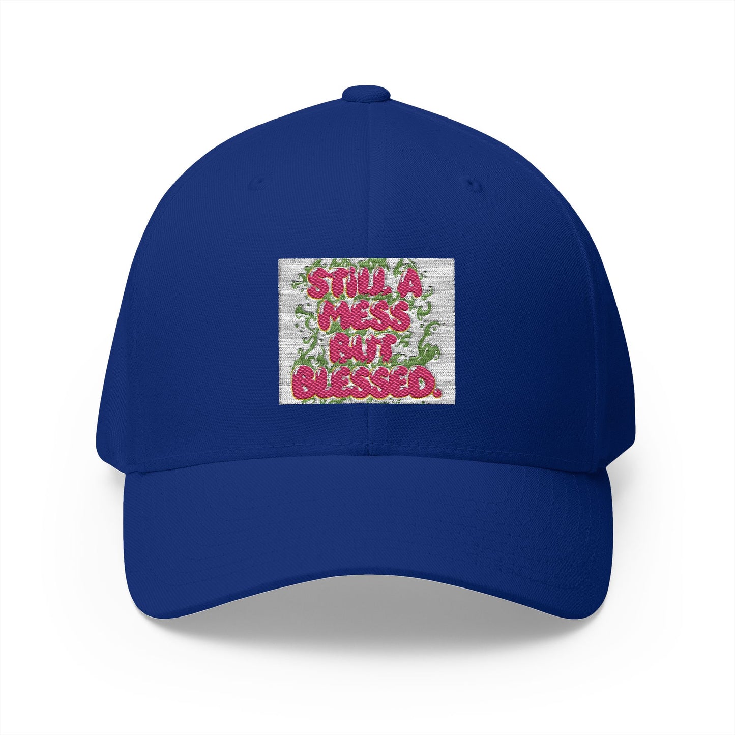 Embroidered Baseball Cap - "Still A Mess But Blessed" Floral Patch