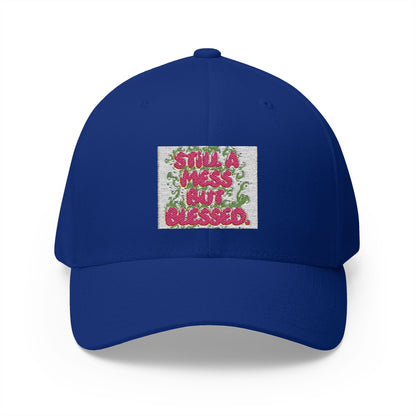Embroidered Baseball Cap - "Still A Mess But Blessed" Floral Patch