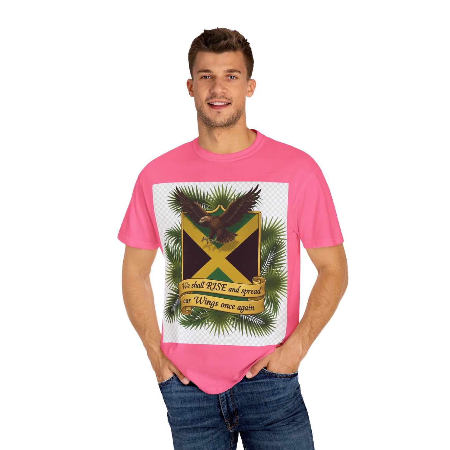 Jamaica Flag Eagle T-Shirt — "We shall RISE and spread our Wings once again" Patriotic Tee