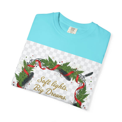 Merry Everything Holiday T‑Shirt — "Soft lights. Big Dreams. MERRY everything." Wreath Christmas Tee
