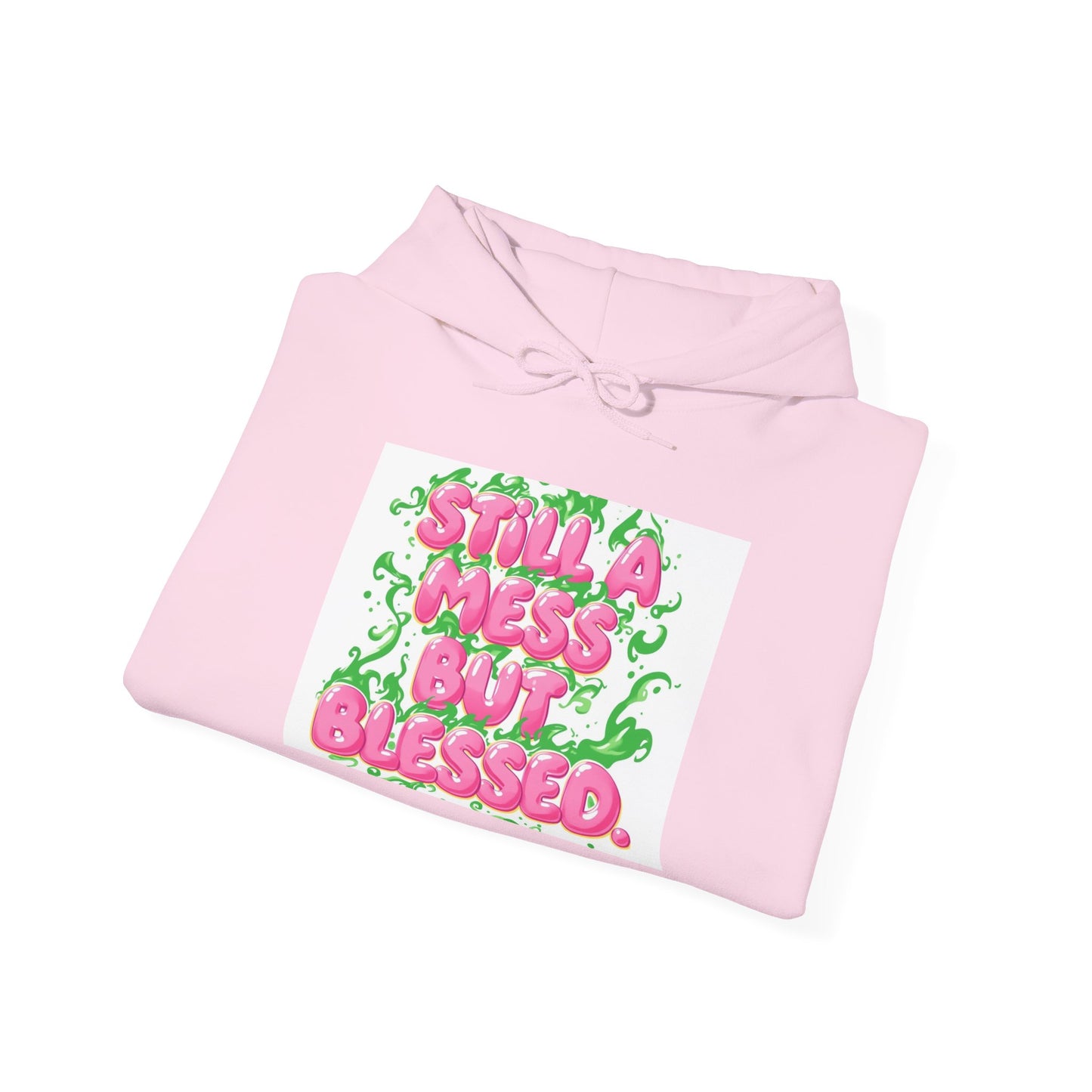 Messy But Blessed Hoodie — Cute Pink & Green Floral Graphic Sweatshirt