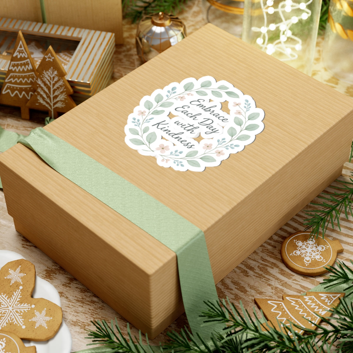 Embrace Each Day with Kindness Floral Sticker — Inspirational Kiss-Cut Decal