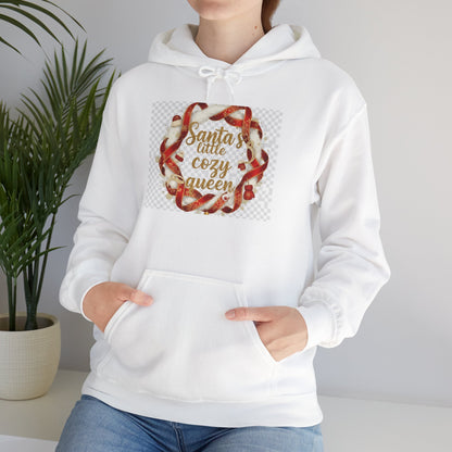 Hoodie - "Santa's Little Cozy Queen" Christmas Hoodie with Candy Cane Wreath