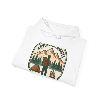 Adventure Awaits Hoodie – Retro Camping Graphic Hooded Sweatshirt