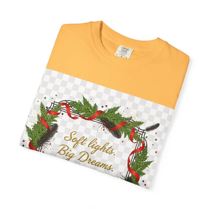 Merry Everything Holiday T‑Shirt — "Soft lights. Big Dreams. MERRY everything." Wreath Christmas Tee
