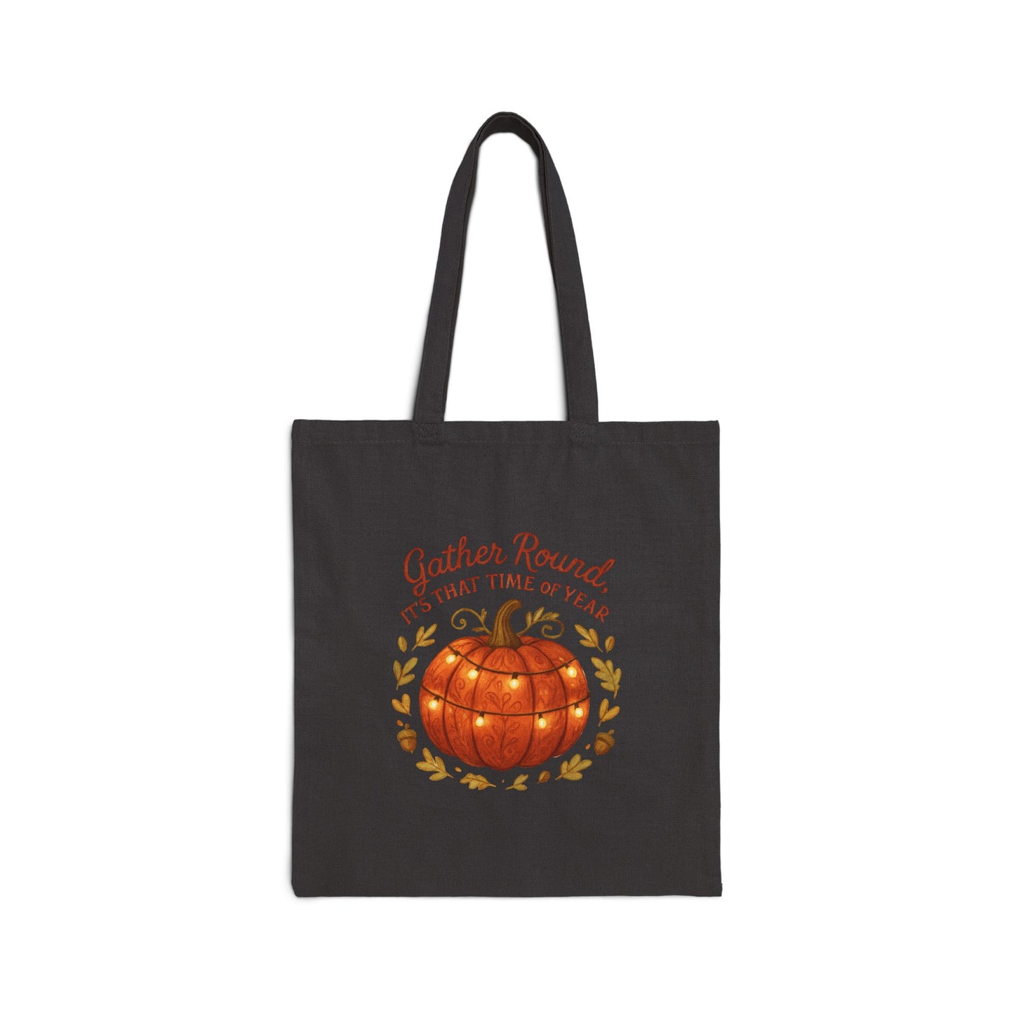 Gather Round Pumpkin Tote Bag — Fall Harvest Canvas Grocery Tote