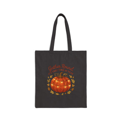 Gather Round Pumpkin Tote Bag — Fall Harvest Canvas Grocery Tote