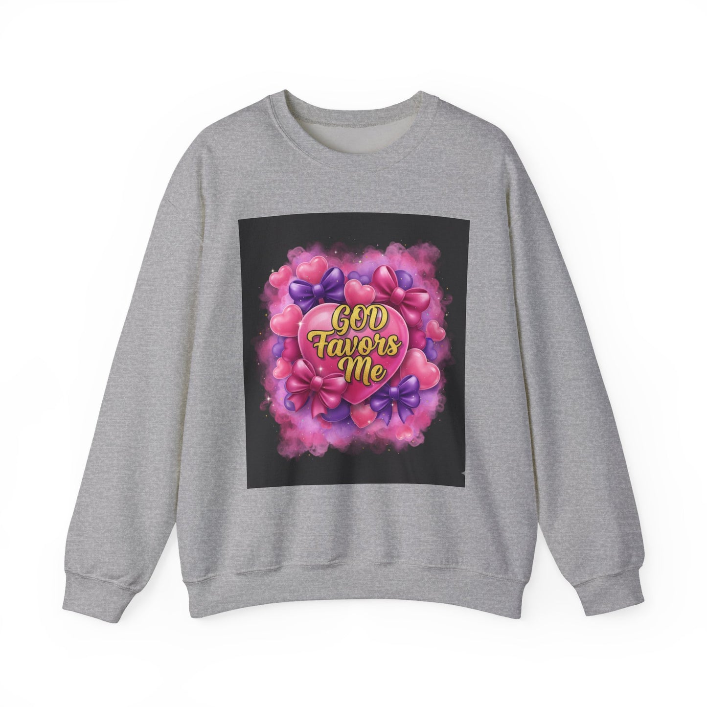 Crewneck Sweatshirt — "God Favors Me" Floral Heart Inspirational Design