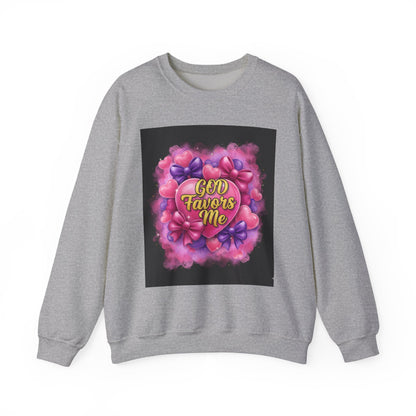 Crewneck Sweatshirt — "God Favors Me" Floral Heart Inspirational Design