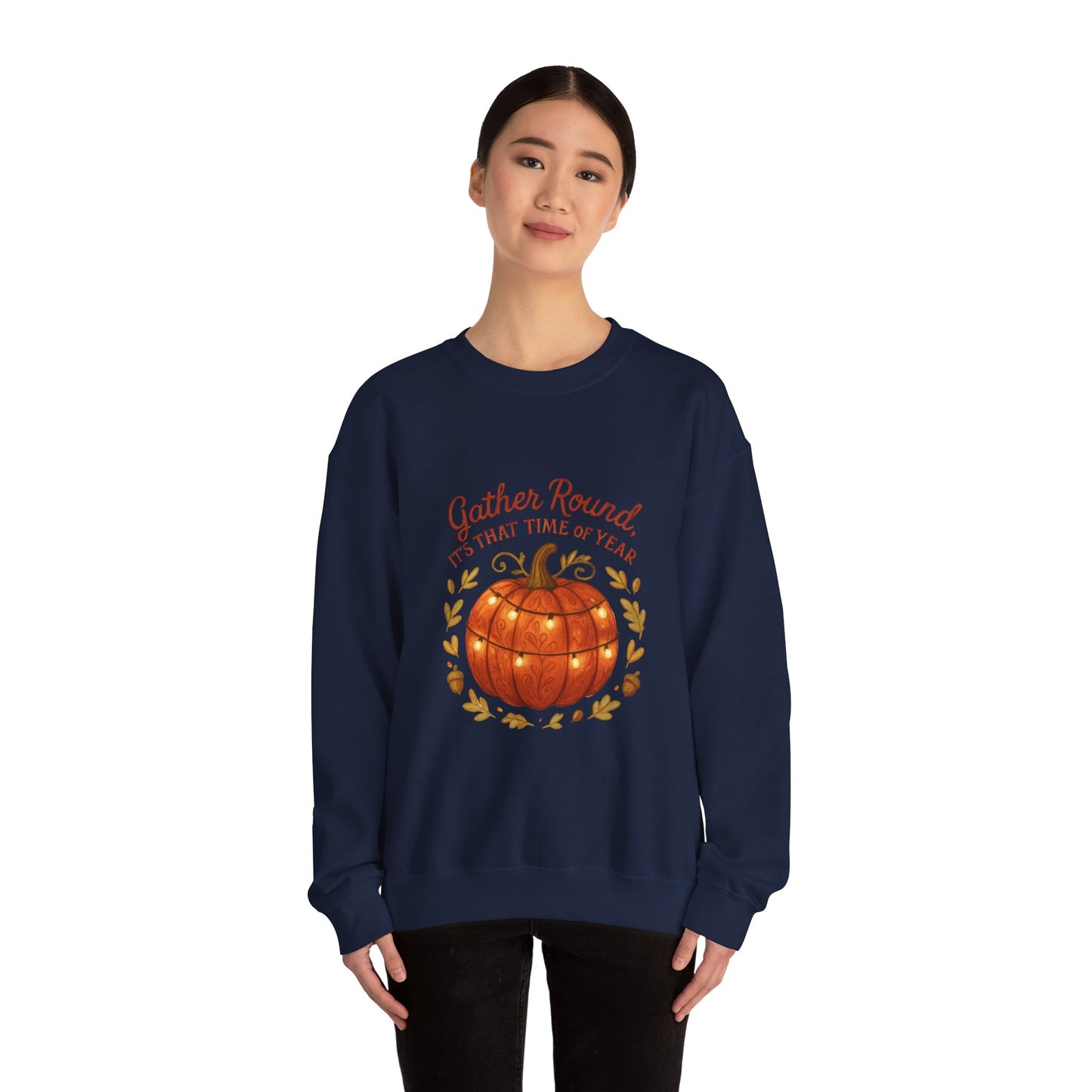 Autumn Pumpkin Crewneck Sweatshirt — "Gather Round, 'Tis That Time of Year"