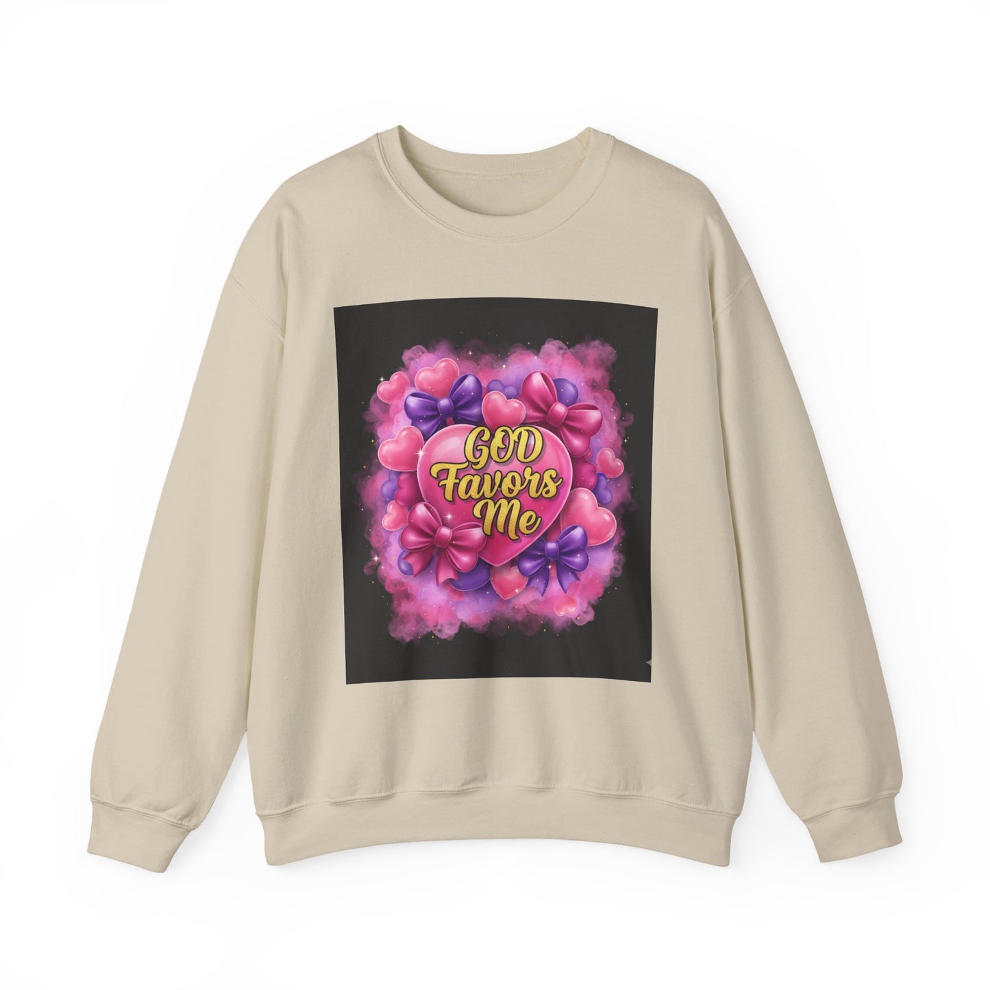 Crewneck Sweatshirt — "God Favors Me" Floral Heart Inspirational Design