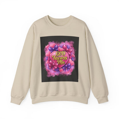 Crewneck Sweatshirt — "God Favors Me" Floral Heart Inspirational Design