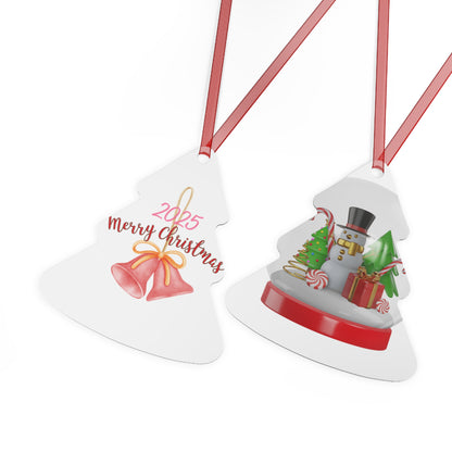2025 Merry Christmas Bell Ornament — Snowman & Holiday Scene Metal Ornament