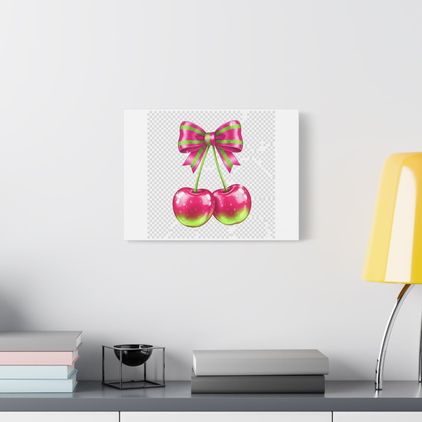 Pink Ribbon Cherries Canvas Wall Art