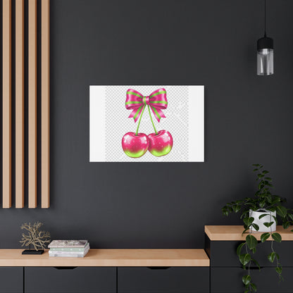 Pink Ribbon Cherries Canvas Wall Art
